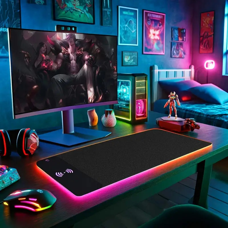 15W Wireless Charging RGB Glow-in-the-Dark Extra-Large Mouse Pad