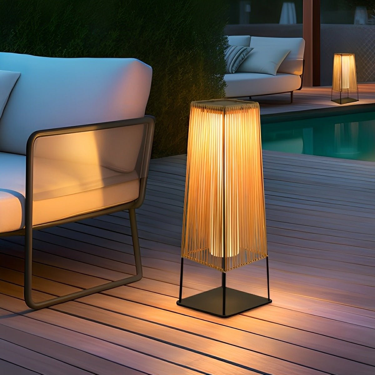 Artisanal Modern Waterproof Rattan LED Outdoor Floor...