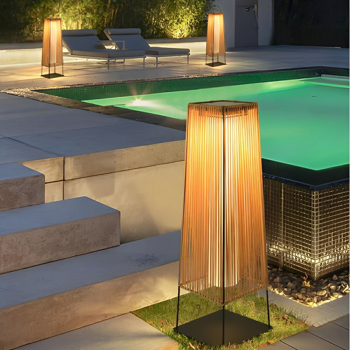 Artisanal Modern Waterproof Rattan LED Outdoor Floor...