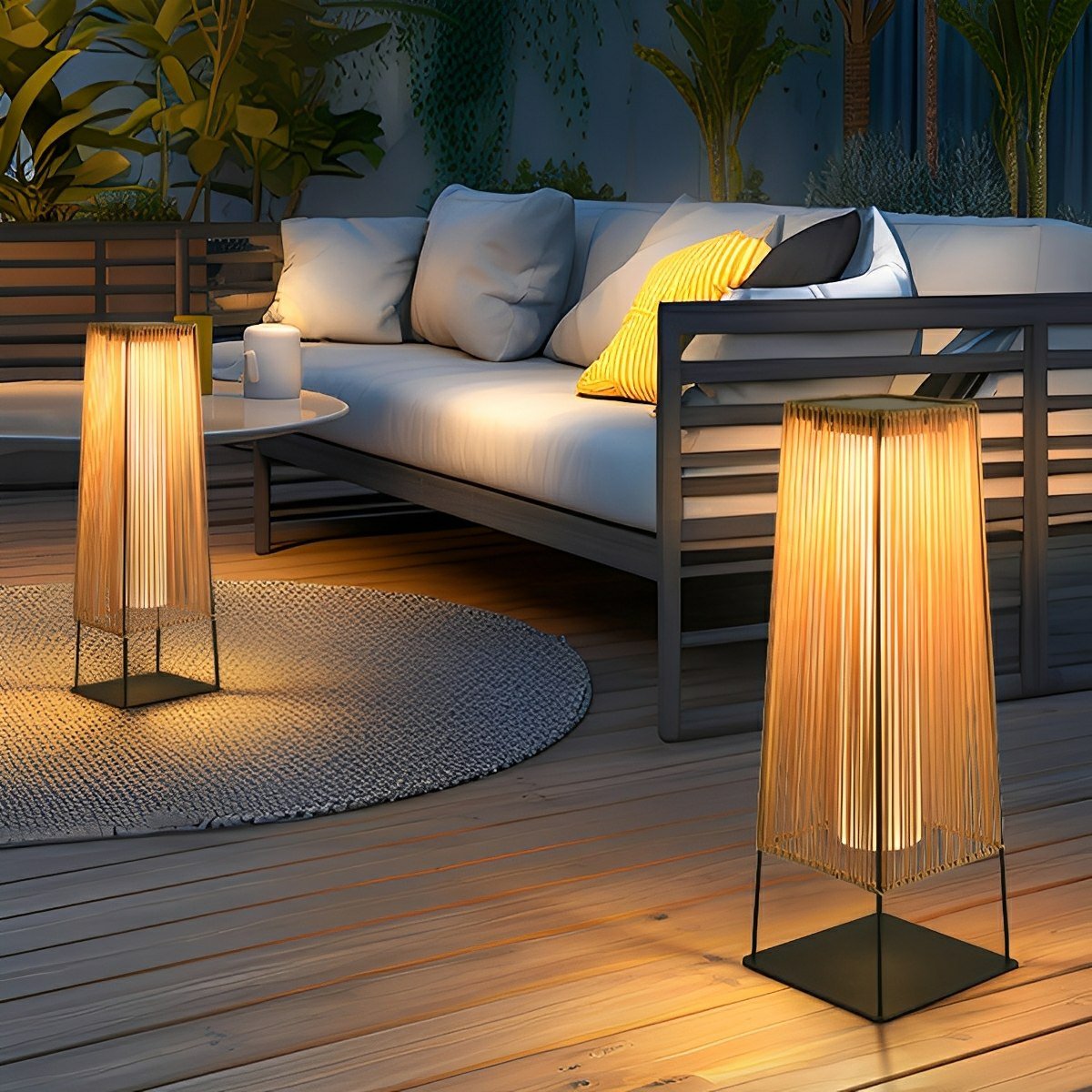 Artisanal Modern Waterproof Rattan LED Outdoor Floor...