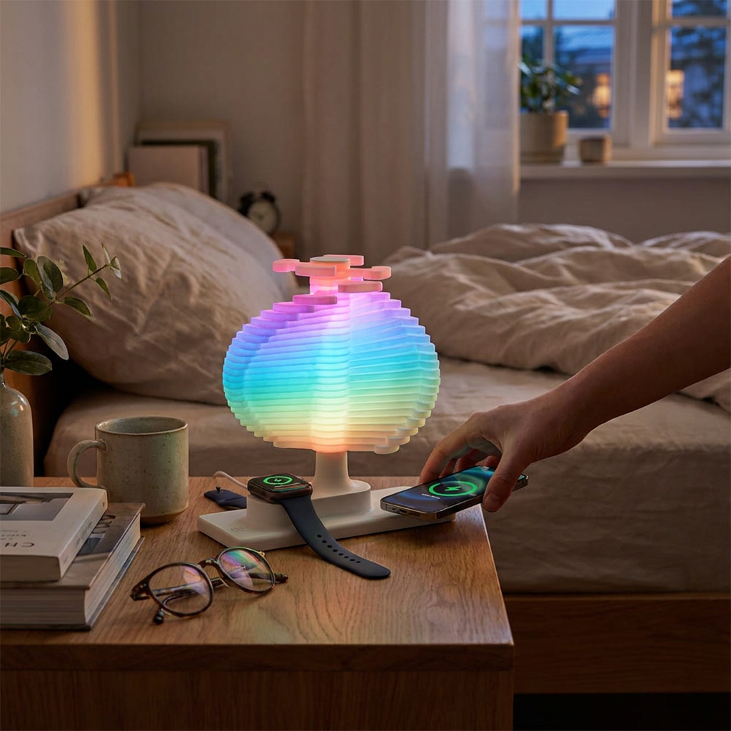 Spiral Tree Table Lamp with Integrated Wireless Charger