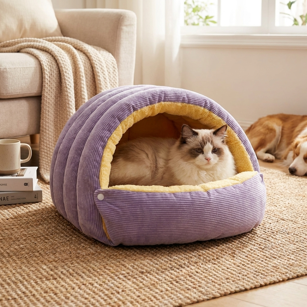 Warm Arctic Fleece Enclosed Cat Cave Bed